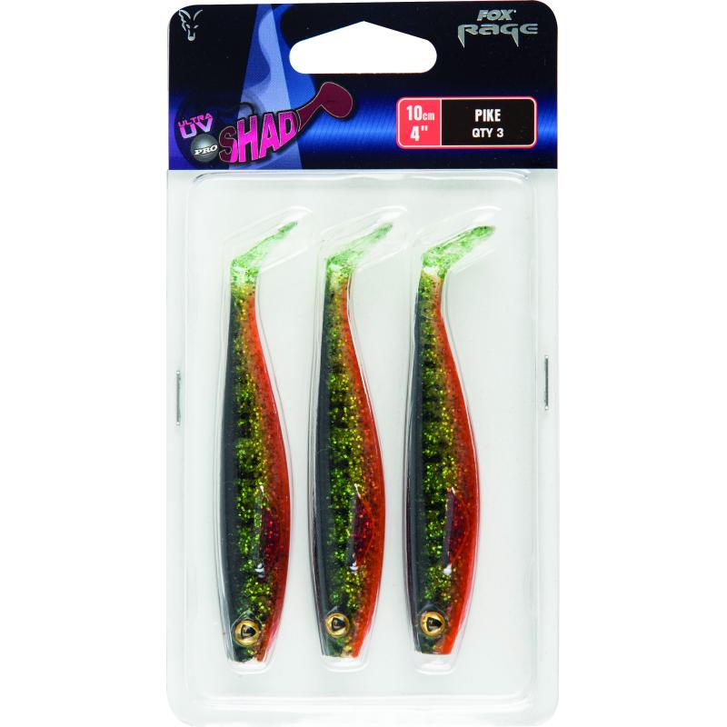Fox Rage Pro Shad Packs 10cm 4in UV Pike 3pcs