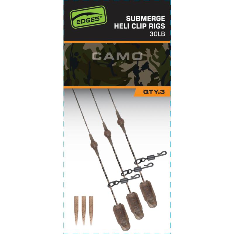 Fox Edges Camo Heli-Clip Rigs 30lb Submerge 3pcs