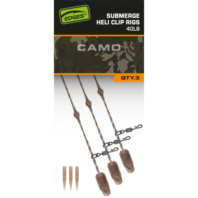 Fox Edges Camo Heli-Clip Rigs 40lb Submerge 3pcs