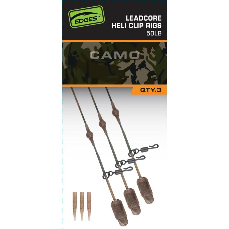 Fox Edges Camo Heli-Clip Rigs 50lb Leadcore 3pcs