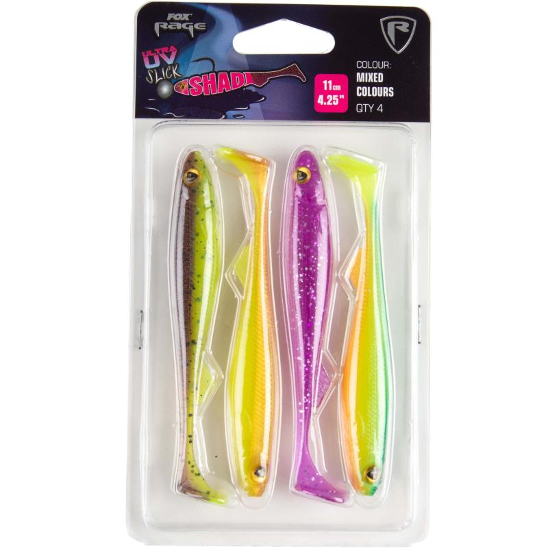FOX RAGE Slick Shad 11cm x4 Mixed UV Colour Pack B