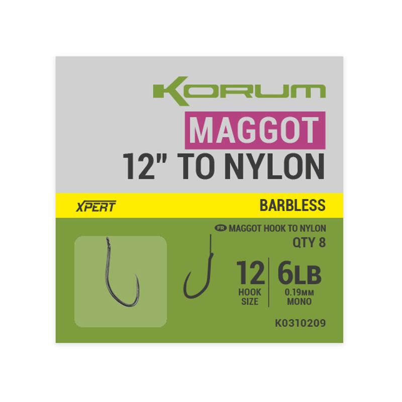 Korum Xpert Maggot - Sz 12 Barbless To Nylon 12/30Cm 0.19Mm/6Lb