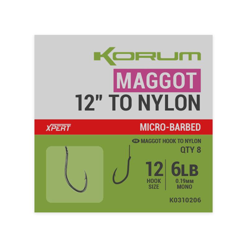 Korum Xpert Maggot - Sz 12 Barbless To Nylon 12/30Cm 0.19Mm/6Lb