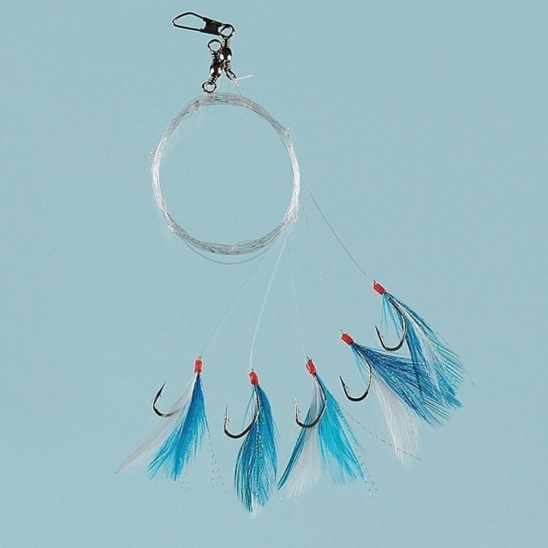 Produktbild Fladen Feather blue/white/glitter 5 hooks size 2 0.40mm line