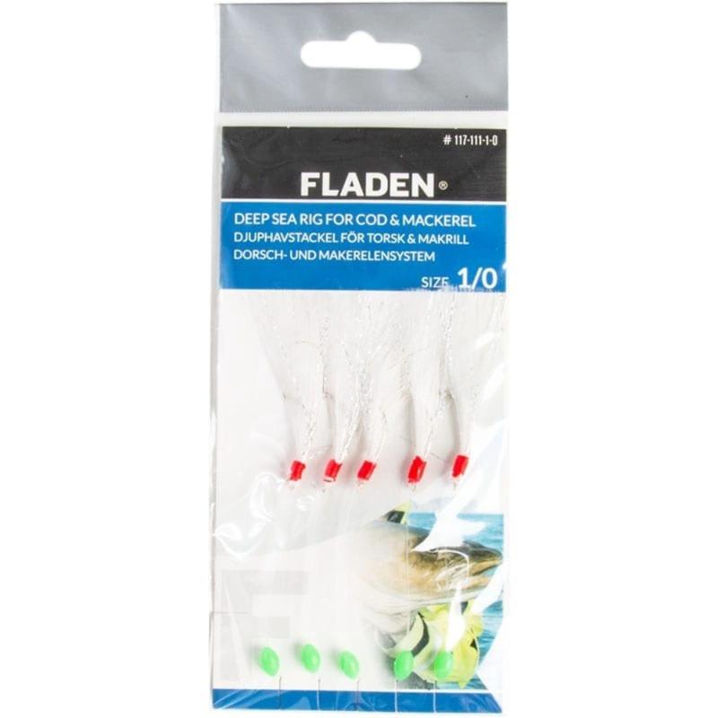 Fladen White featherrig with luminous beeds 5-hooks size 3/0