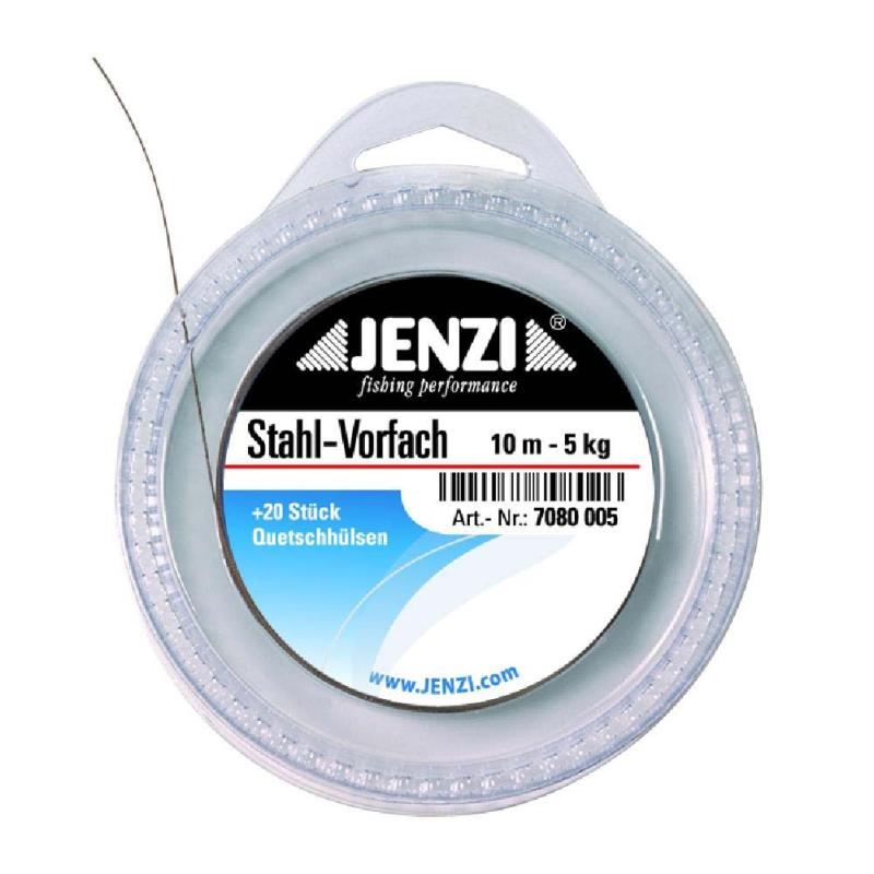 Stahlvorfach auf 10-m-Spule mit 20 St. Quetschh&uuml;lsen. 5 kg. Tragkraft