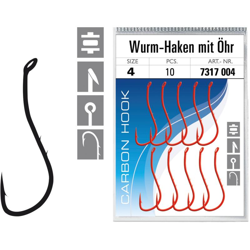 JENZI Wurmhaken mit &Ouml;hr lose Gr.4 rot