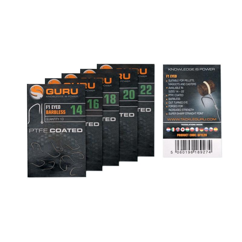 Guru F1 Eyed Hook Size 18 (Barbless/Eyed)