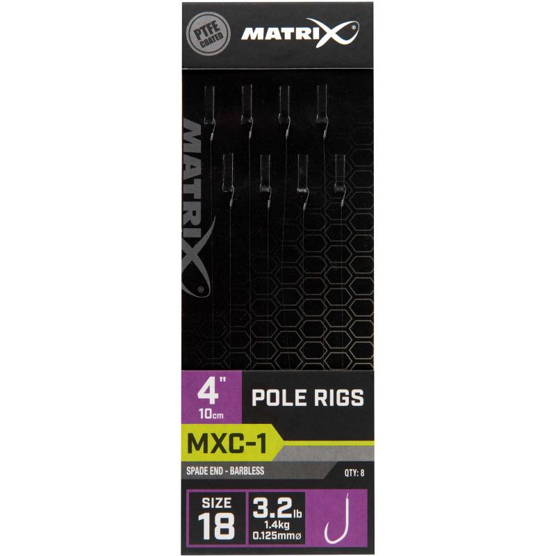 Produktbild Matrix MXC-1 Size 18 Barbless / 0.125mm / 4" (10cm) Pole Rig - 8pcs