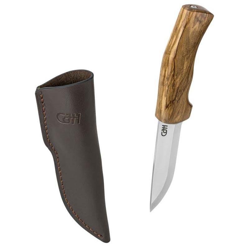 Cjh Outdoormesser, D2 Stahl, Rostfrei, Olivenholz-Griff, Lederscheide