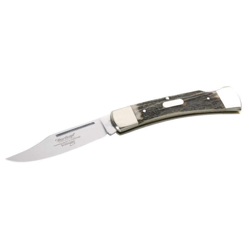 Hartkopf Taschenmesser, 1.4110-Stahl, Hirschhorn-Griff, Neusilber-Backen