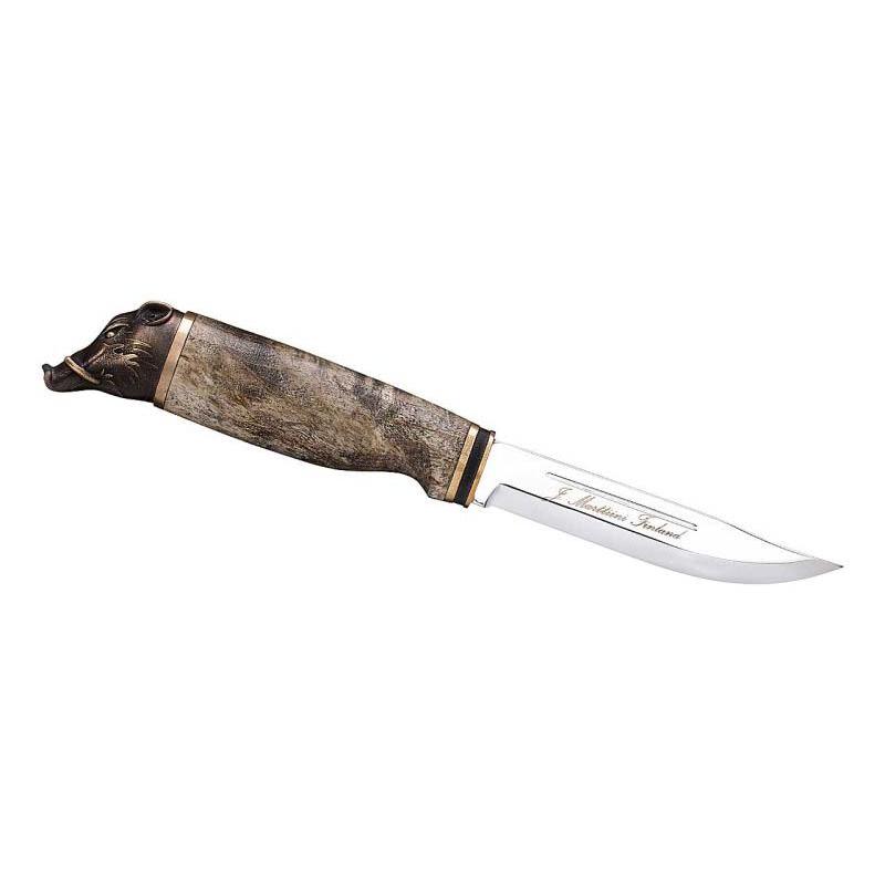 Marttiini Wild Boar G&uuml;rtelmesser, Edelstahl, Rostfrei, Maserbirke, Bronzekopf, Schwarze Scheide