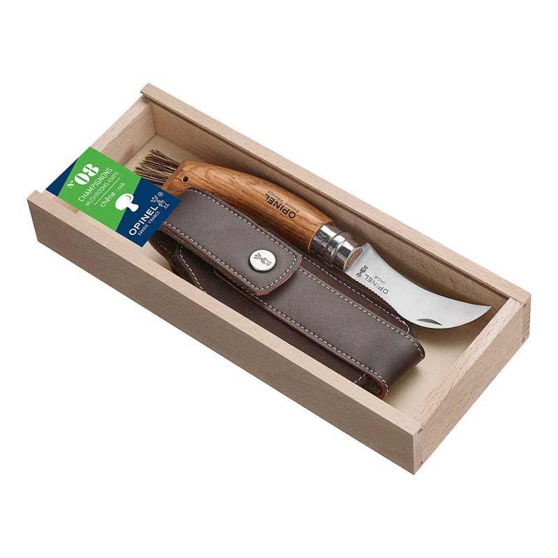 Opinel No 08 Pilzmesser Mit B&uuml;rste, Sandvik Stahl, Rostfrei, Eiche, Mit Etui, In Holz-Geschenkbox
