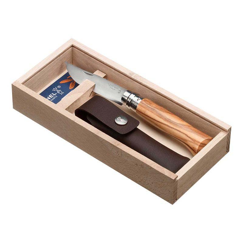 Opinel Messer No 08, Rostfrei, Olivenholz, Mit Etui, In Holzgeschenkbox
