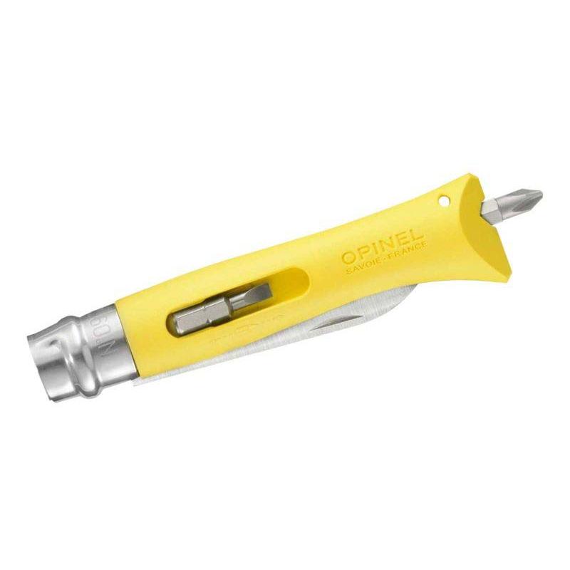 Opinel No 09 Diy Taschenmesser, Sandvik Stahl, Rostfrei, Polyamid, Gelb, 2 Bits, Abisolierer