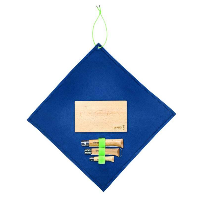 Opinel Outdoor-Set, Je 1 Messer No 6, 10 Und 12, 12C27-Stahl, Buchenholz-Griff, Schneidebrett,
