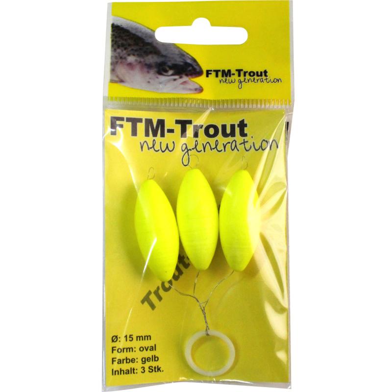 Produktbild FTM Trout Piloten oval gelb 15mm Inh.3 Stk.