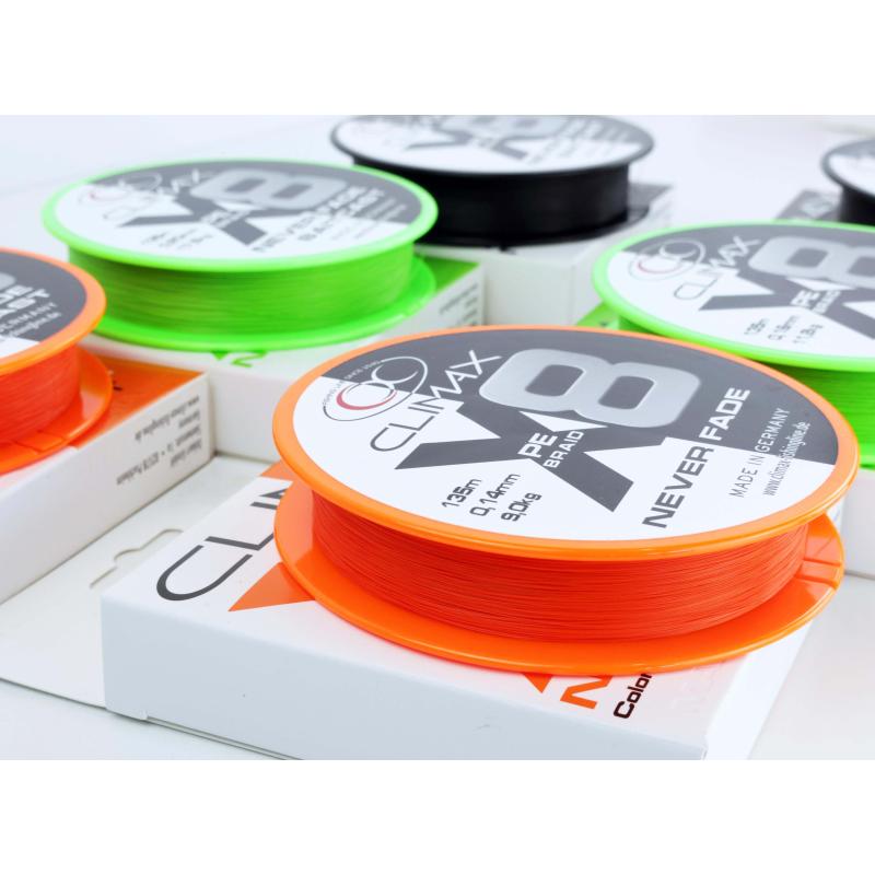 Climax 135m 0,16mm 8X Neverfade Braid hi-vis orange