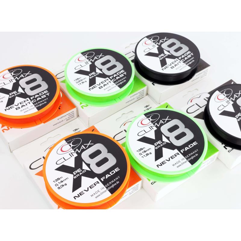 Climax 135m 0,20mm 8X Neverfade Baitcast hi-vis orange