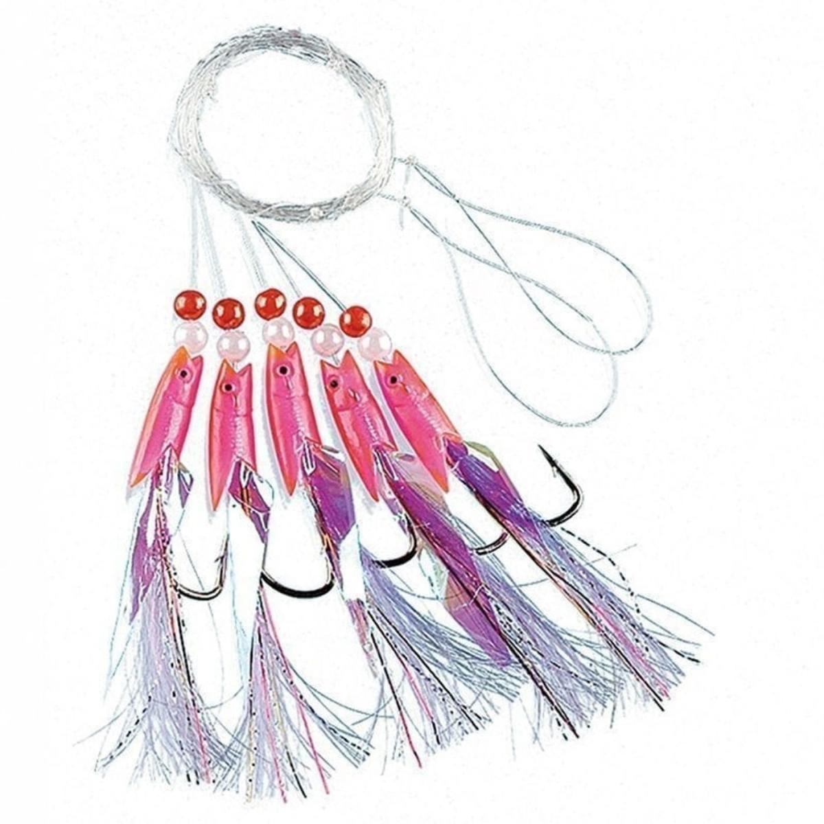 Fladen Pink rubber with white feathers 5-hooks size 1/0