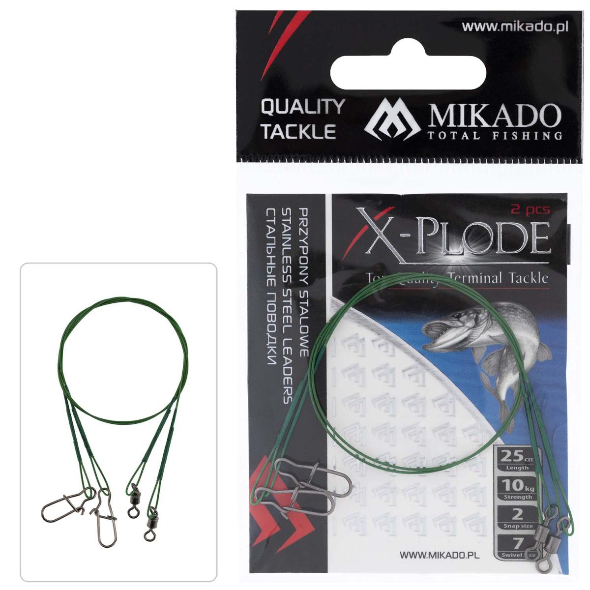Mikado Stahl-Leader - Mit Wirbel Und Safety Snap (Fs) 35cm/15Kg Grün 2St