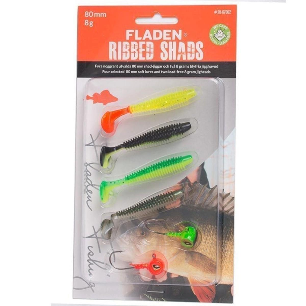 Fladen Soft lure assortment Ribbed Shad 80 mm 4 pcs two jigheads 8 gram