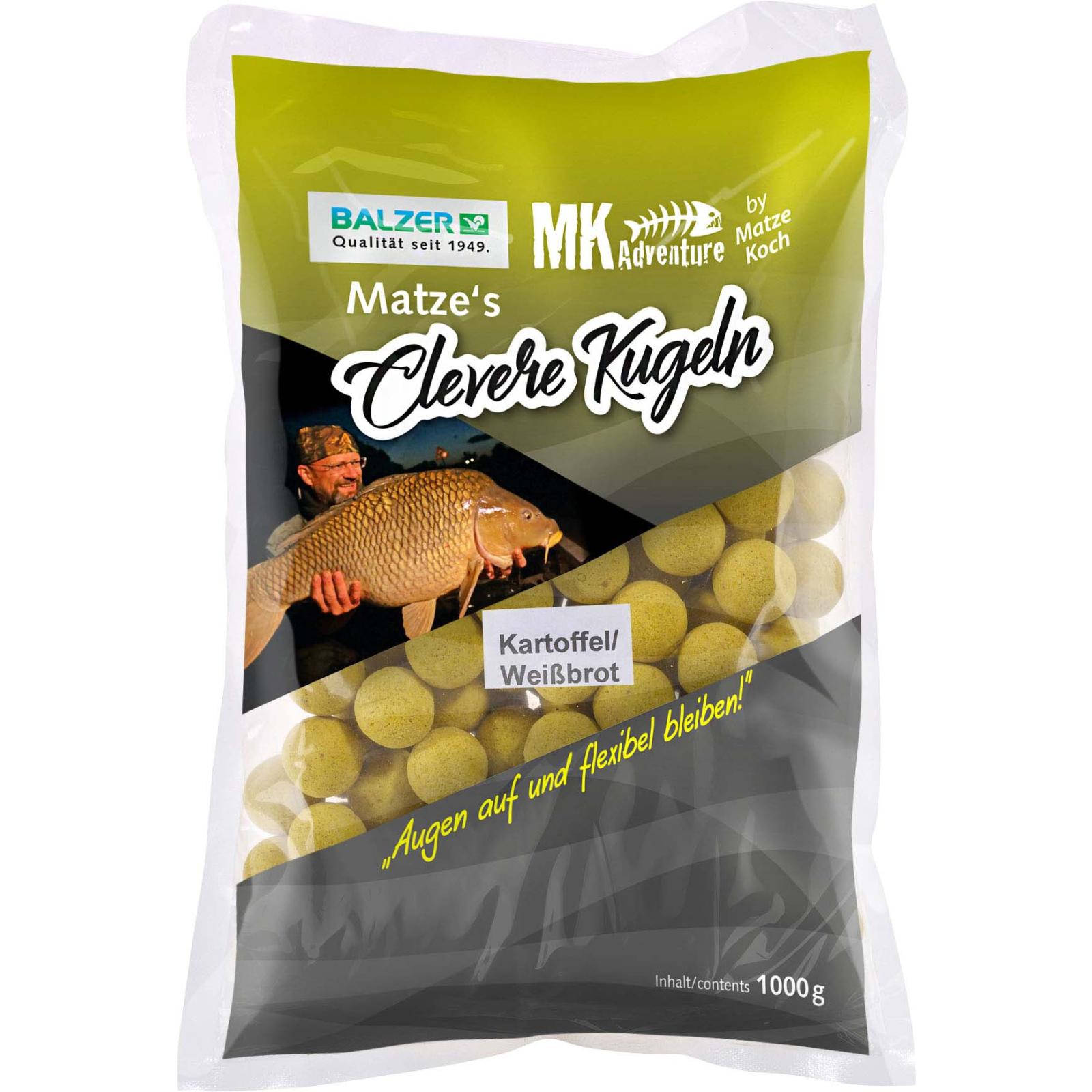Balzer MK Boilies Clevere Kugel Kartoffel-Weissbrot 15 und 20mm gemischt, 1kg